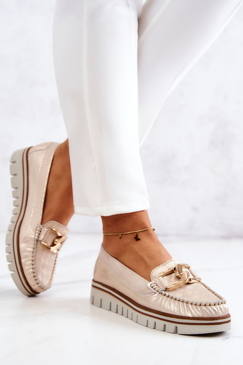 Dámske kožené mokasíry na platforme Zlatá Venesia