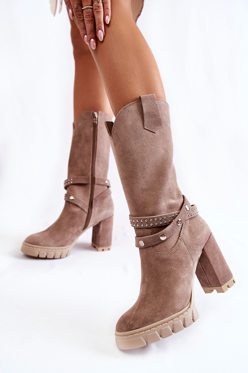 Dámské vysoké kozačky na vysokém podpatku Lewski Shoes 3246 Cappucino