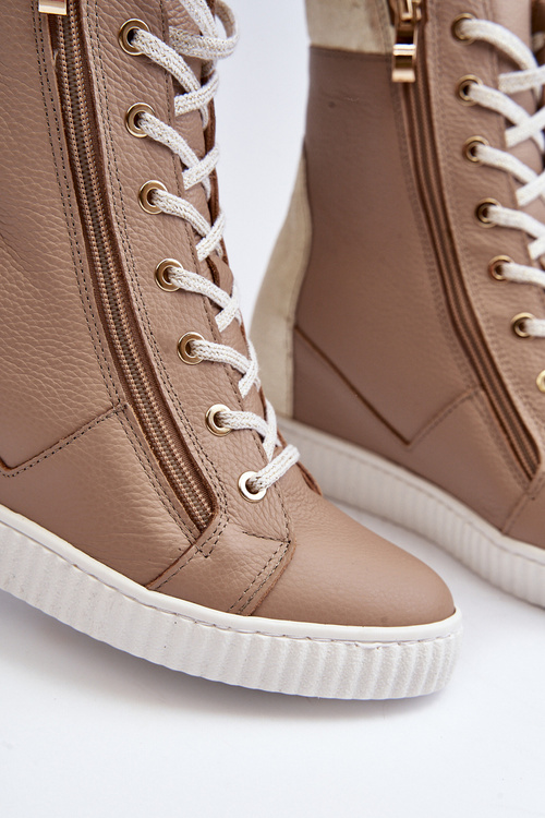 Zazoo 3081 Kožené Dámske Topánky Na Klinu Bežové