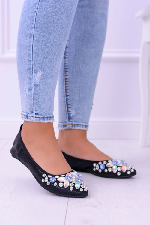 Lu Boo Black Ballerinas na elastických kameňoch dokonca