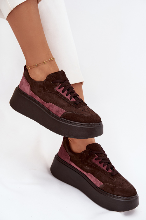 Dámské tenisky z pravé semiše na platformě Zazoo N1265S3 čokoládové