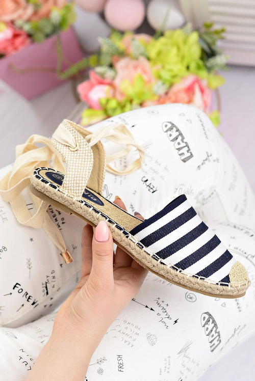 Damskie Lniane Balerinki Wiązane Marynarskie Espadryle Sea