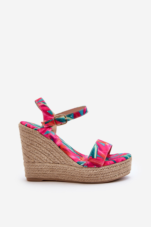 Vzorované sandále na klinčeku z prútia Fuksia Anihazra