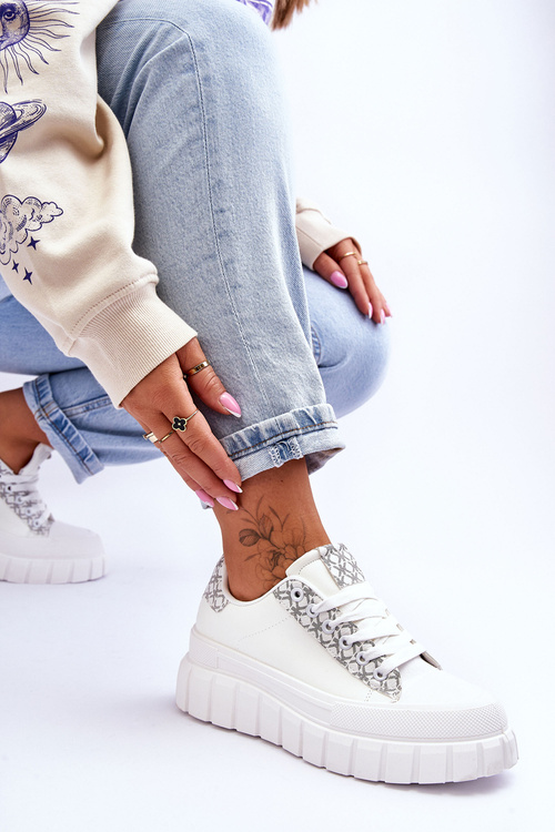 Dámske kožené športové topánky na bielej Alison platforme