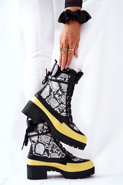 Kožené boty z hadí kůže černožluté Meridiah