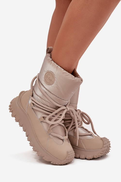 Kožené sněhule na platformě Lee Cooper LCJ-25-12-3663 béžovo-zlaté