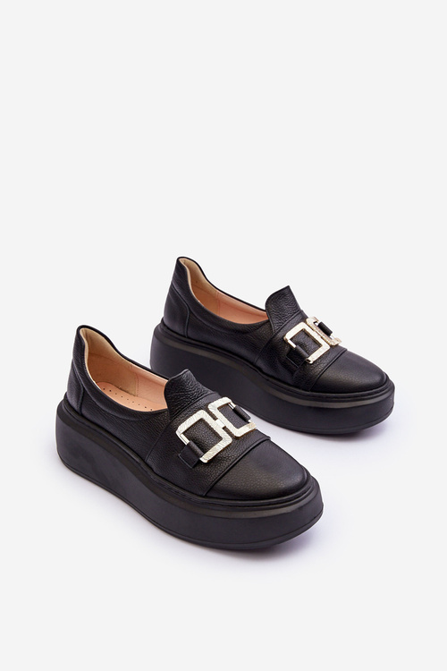 Dámske kožené topánky na platforme Czarne Lewski 3398/2