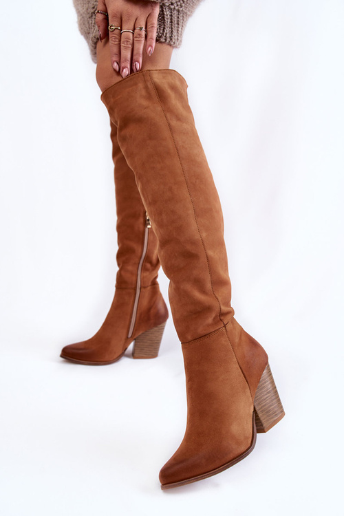 Dámské kožené vysoké kozačky na stehna Lewski 2833 Velbloud