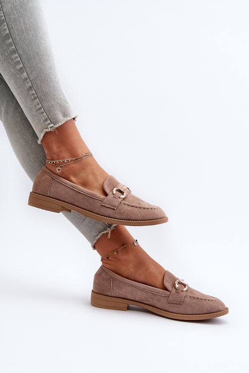 Dámské Mokasíny Na Ploché Podrážce S Ozdobou Tmavě Bežové Aviole