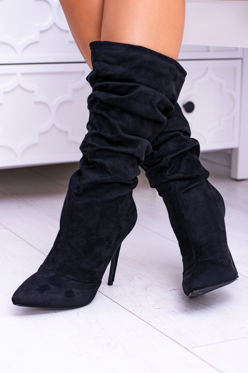 Lu Boo Black High Suede topánky na päte Bellisario