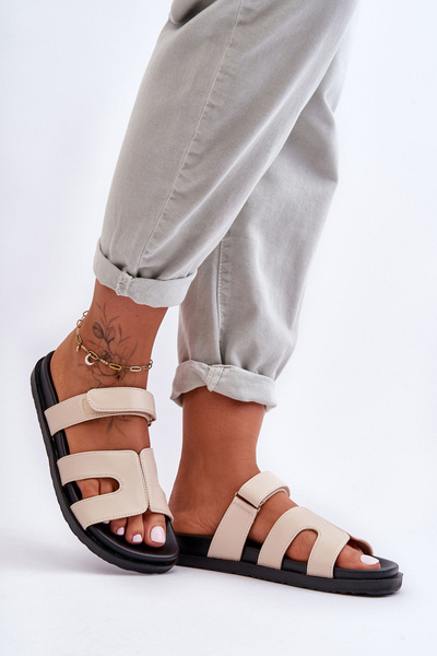 Kožené klasické žabky dámské na zip Bežové Amedon