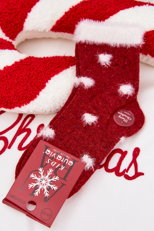 Detské Vianočné Ponožky Srdiečka S Kožušinkou Vlna Alpaka Červené