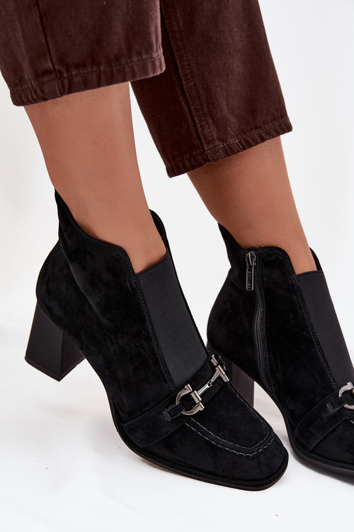 Dámské kotníkové boty z pravé semišové kůže na podpatku Artiker 57C0124 Černé