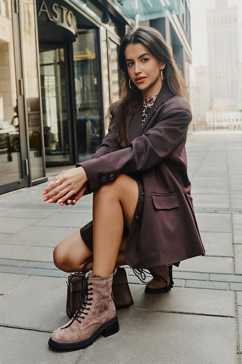 Zdobené Čižmy Worker Dámske Zateplené D&A MR880-017 Taupe