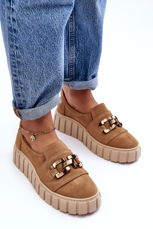 Dámske semišové topánky na platforme s dekoráciou Dark Beige Lewski 3398