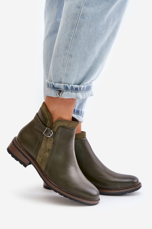 Zateplené dámske členkové topánky s nízkym zvrškom na zips ekologická koža tmavozelené Taitha