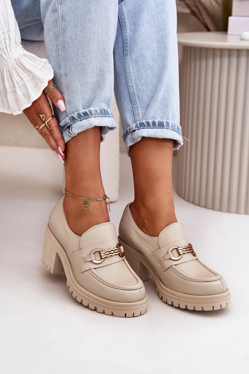 Zazoo 20175 Lakované Polobotky Dámské Na Podpatku Přírodní Kůže Světle Béžové