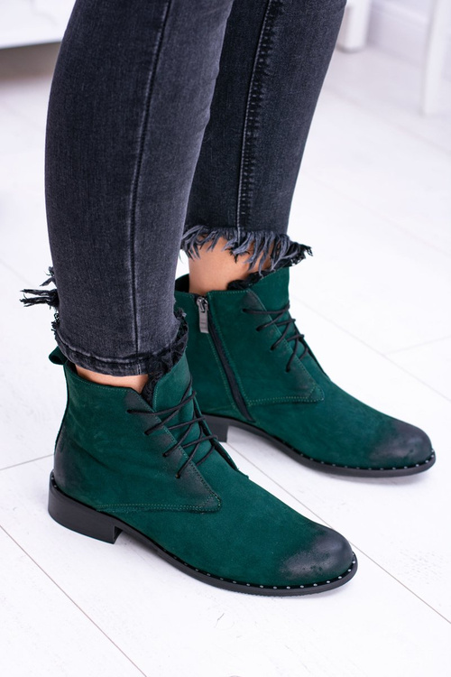 Kožené zelené dámske topánky s čipkou Millano