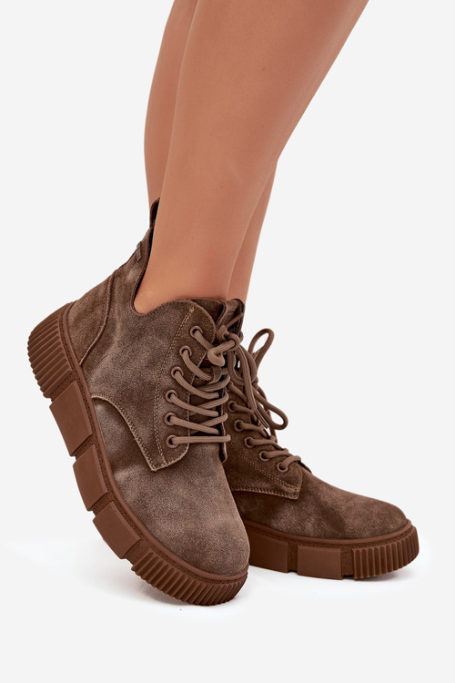 Semišové nízke dámske členkové topánky na platforme Big Star SS274594 béžové