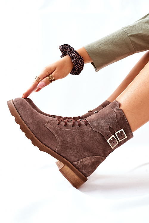 Dámské Kotníkové Boty Semišová kůže Nicole 2682 Hnědé