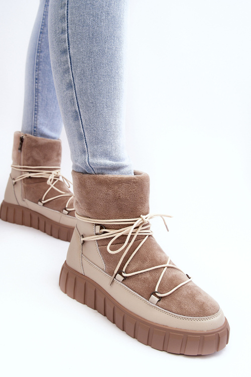 Kožené snehové topánky na platforme béžovej Majeva