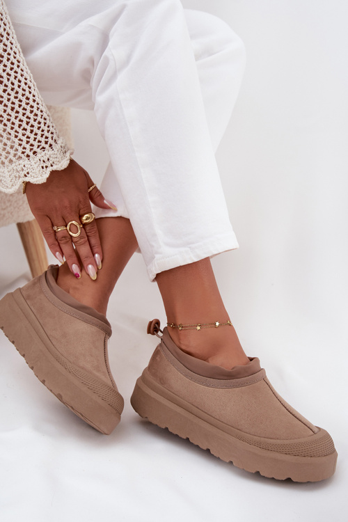 Dámske Snehové Topánky Na Platforme S Nízky Zvrškom Tmavo Béžové Izamine