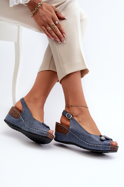 Dámské Lehké Sandály Na Klinu Comfort Shoe Modré Efravia