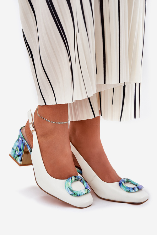 Kožené Dámské Sandály Na Podpatku D&A CR51-002 Bílé