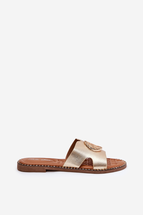 Ploché Dámské Pantofle S Dekorativním Detalem Zlaté Oferry