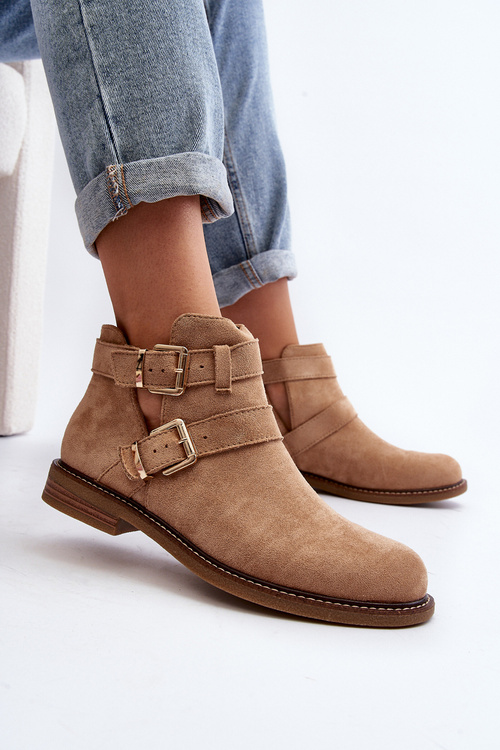 Dámske členkové topánky na plochom opätku s pásmi béžové Melviana