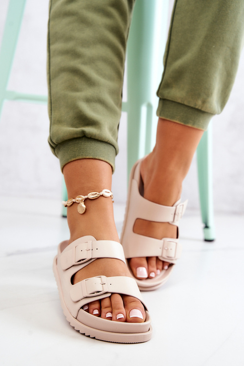 Gumové pantofle se sponou béžove Corina