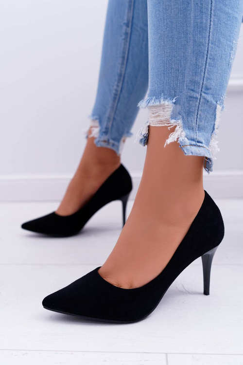 Dámske semišové vysoké podpätky v Spitz Black Cream