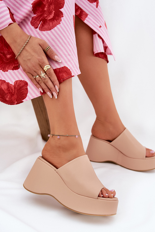 Ekokožené dámske sandále na platforme a podpätku béžové Kisoffi