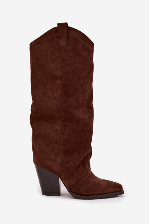 Zateplené kovbojky na opätku z ekologickej semiše čokoládové Mavine