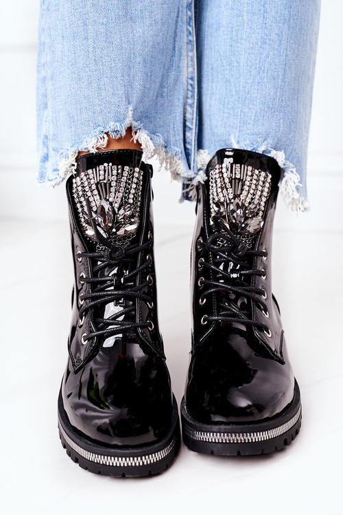 Lakované Teplé Workery Se Zirkony Černé Attention