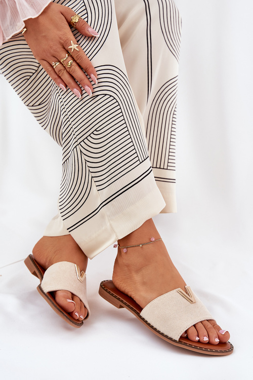 Dámské Pantofle Na Plochém Podpatku S Ozdobnými Detaily Béžové Saliena