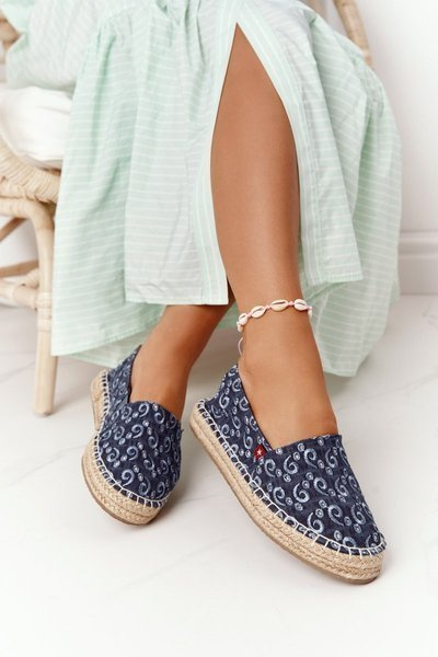 Espadrilles na spletenej platforme veľká hviezda AA274628 Navy Blue
