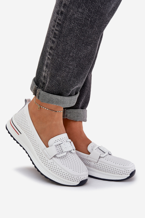 Dámské Kožené Mokasíny Na Platformě S.Barski LR51-556 Bílé