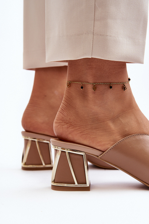 Elegantné Dámske Papuče Na Podpätku Laura Messi 2771 Bežové