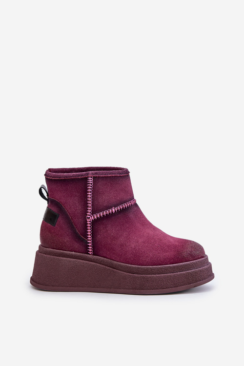 Kožené Semišové Sněhule Boty Na Platformě A Klínu Hnědé Maciejka 06769-23 Bordó