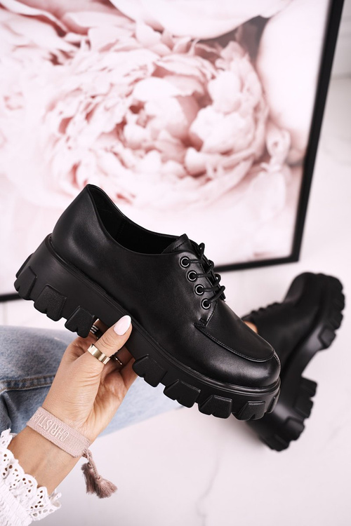 Dámské Pantofle Oxfordky Na Masivní Platformě S.Barski HX23 Cerne