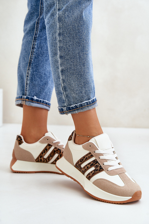 Tenisky Sportovní Boty Na Platformě Leopardí Dámské Béžové Thari