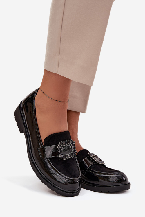 Lakované dámske mokasíny s ozdobnou sponou S.Barski HY52-546 Čierne