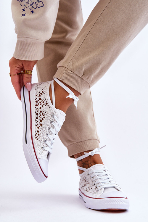 Dámske čipkované látky fergo biele tenisky