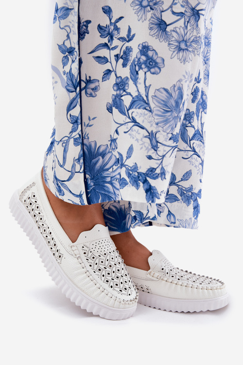 Kožené Dámské Mokasíny S Vzorováním Vinceza 88028 Bílé