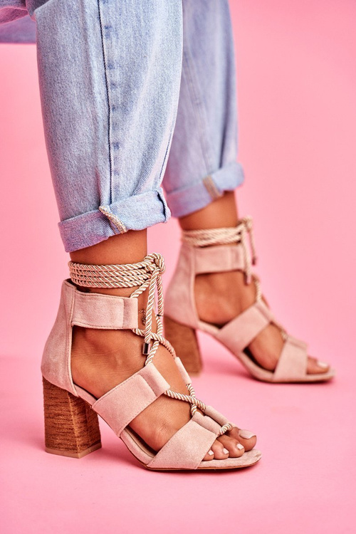 Dámske sandále na stĺpike zviazané semišové béžové amore