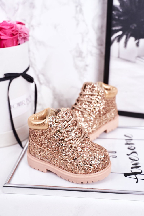 Detské trblietavé izolované topánky Pink Mermaid Gold