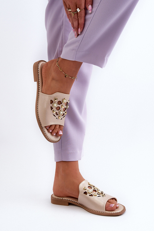 Lesklé Dámske Papuče S Ozdobami S.Barski KV27-063 Zlaté