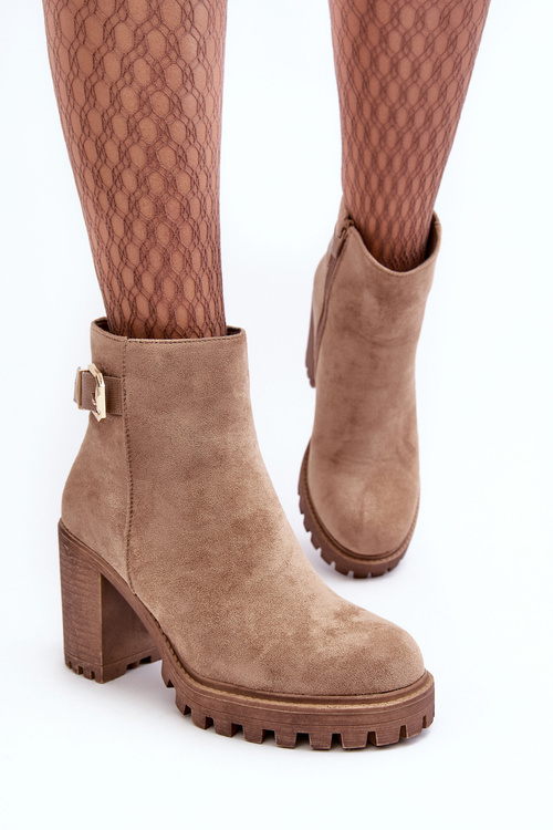 Dámské semišové botky s ozdobou na vysokém podpatku Bežové Menoria