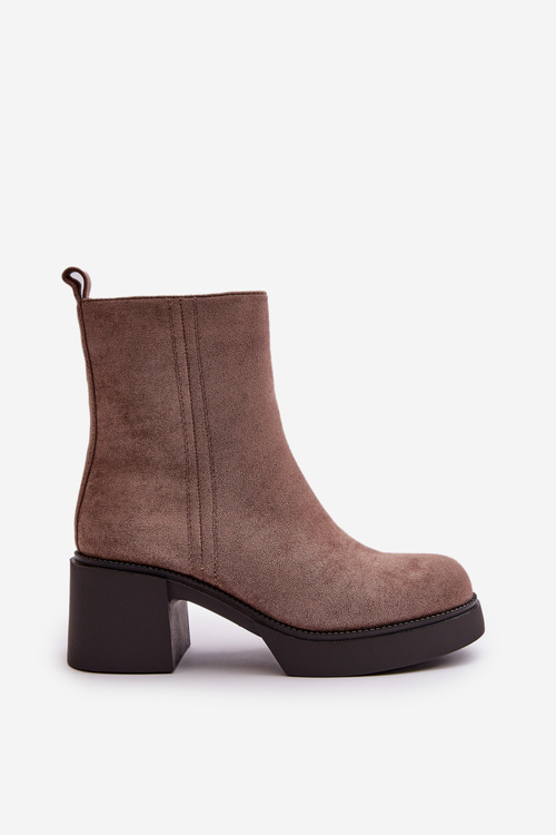 Eko Semišové Dámske Čižmy Na Podpätku Zateplené Tmavo Béžové Meriluna